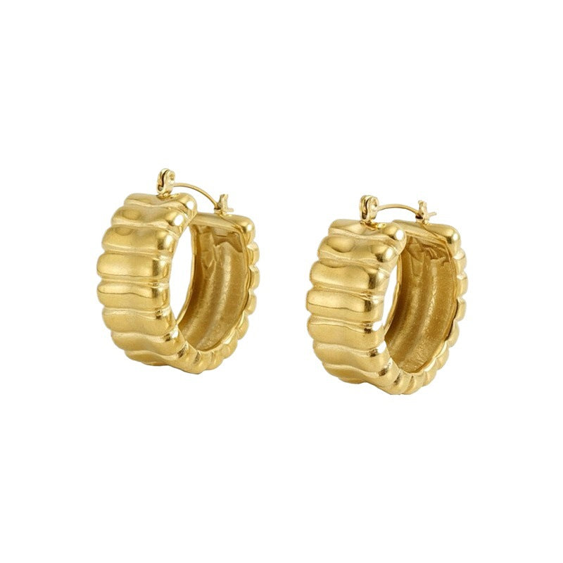 Fashion Geometric U-Shaped 18K Gold Plated Titanium Steel Stud Earrings for Women