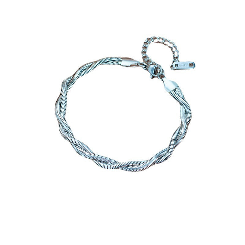 Minimalist Vintage Braided Twist Titanium Steel Collar Necklace and Bracelet Set for Women