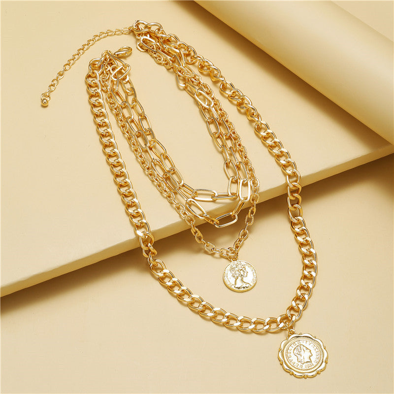 Punk Hip-hop Exaggerated Geometric Heart Alloy Snake Chain Multi-layer Necklace for Women