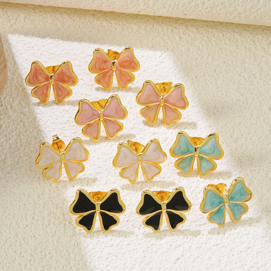Elegant Stainless Steel Plated Bow Earrings for Women