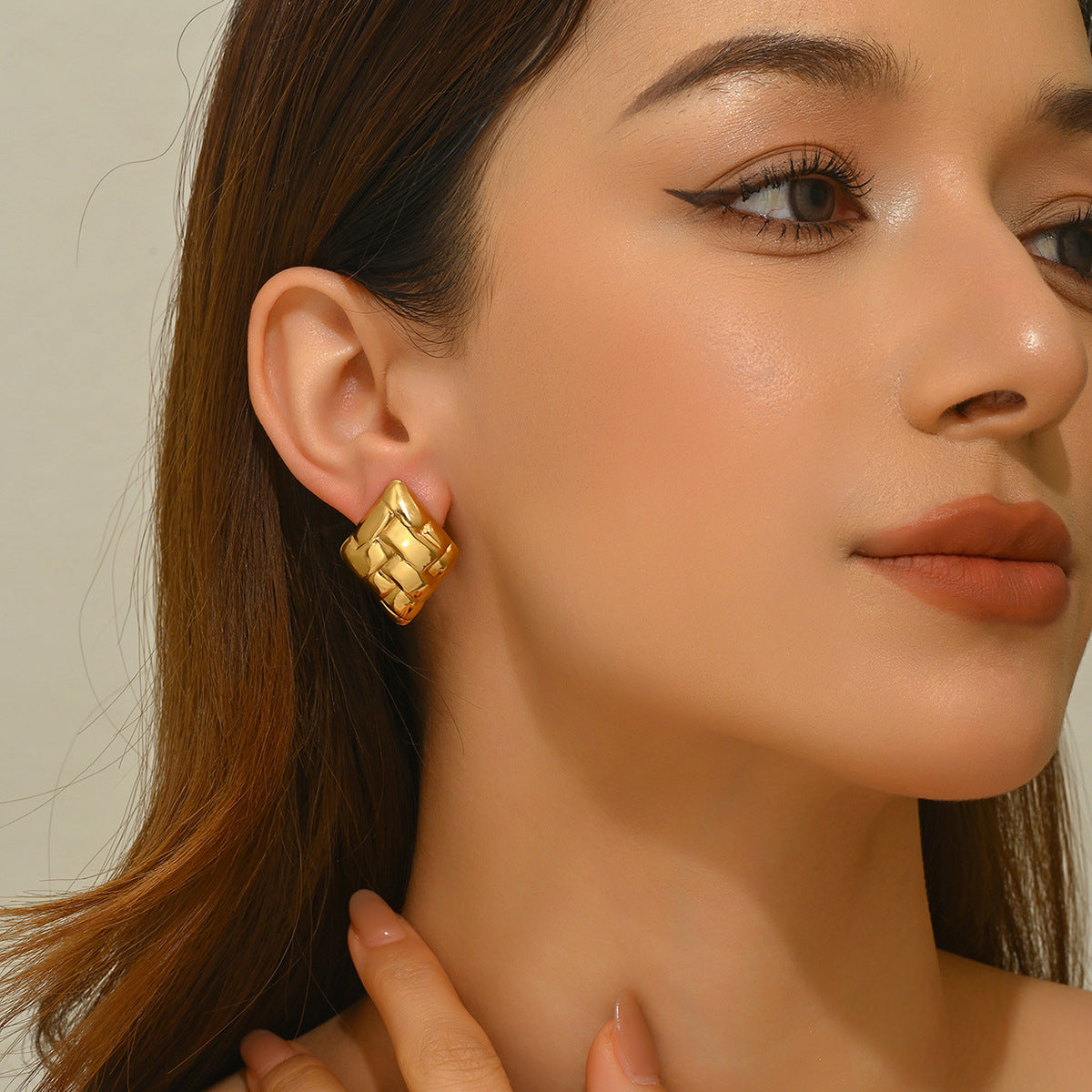 Elegant Luxury Square Geometric Stamped Stainless Steel Earrings for Women