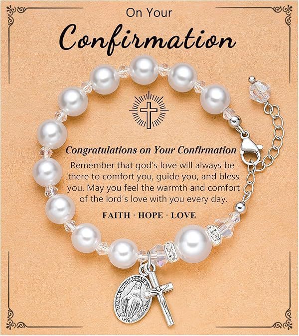 8mm Artificial Pearl Alloy Cross and Oval Pendant Bracelet for Women