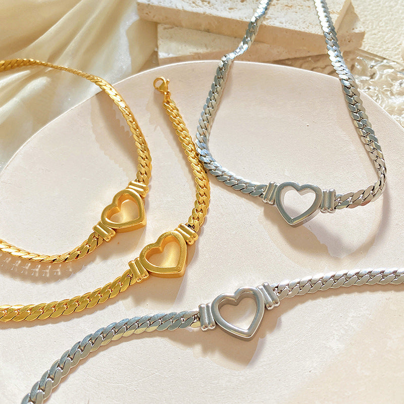 Minimalist Gold Plated Titanium Steel Heart Necklace Unisex Hollow Design