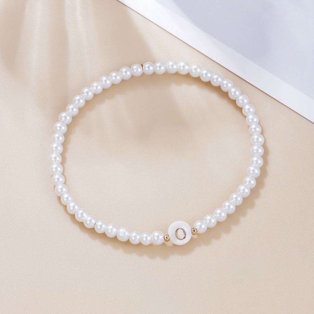 Minimalist Sweet Letter Imitation Pearl Handmade Bracelet for Women