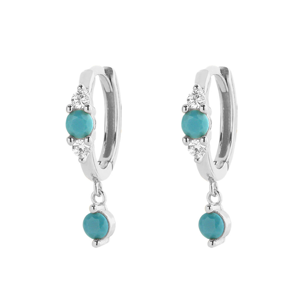 Aretes de aro de lujo para mujer de plata de ley 925, con diseño geométrico floral de mariposa en forma de lágrima y turquesa azul