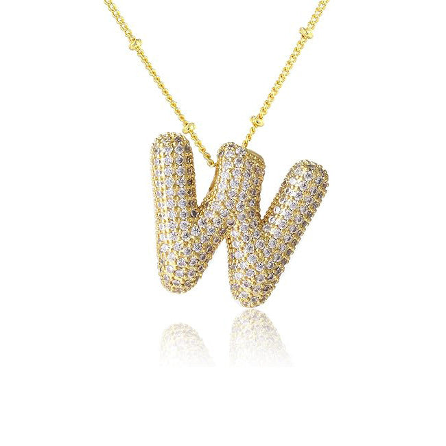 Fashion Plated Brass Letter Bubble Pendant Necklace for Women