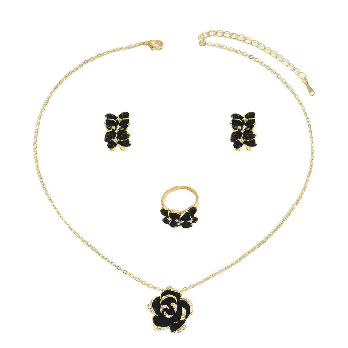 Set di collana con ciondolo a rosa floreale in stile OL alla moda con orecchini e bracciale abbinati in rame con finitura a olio