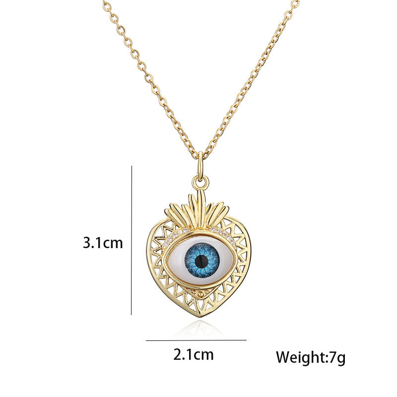 Geometric Fruit Blue Eye Cubic Zirconia Inlay Gold Plated Brass Necklace with Cable Chain