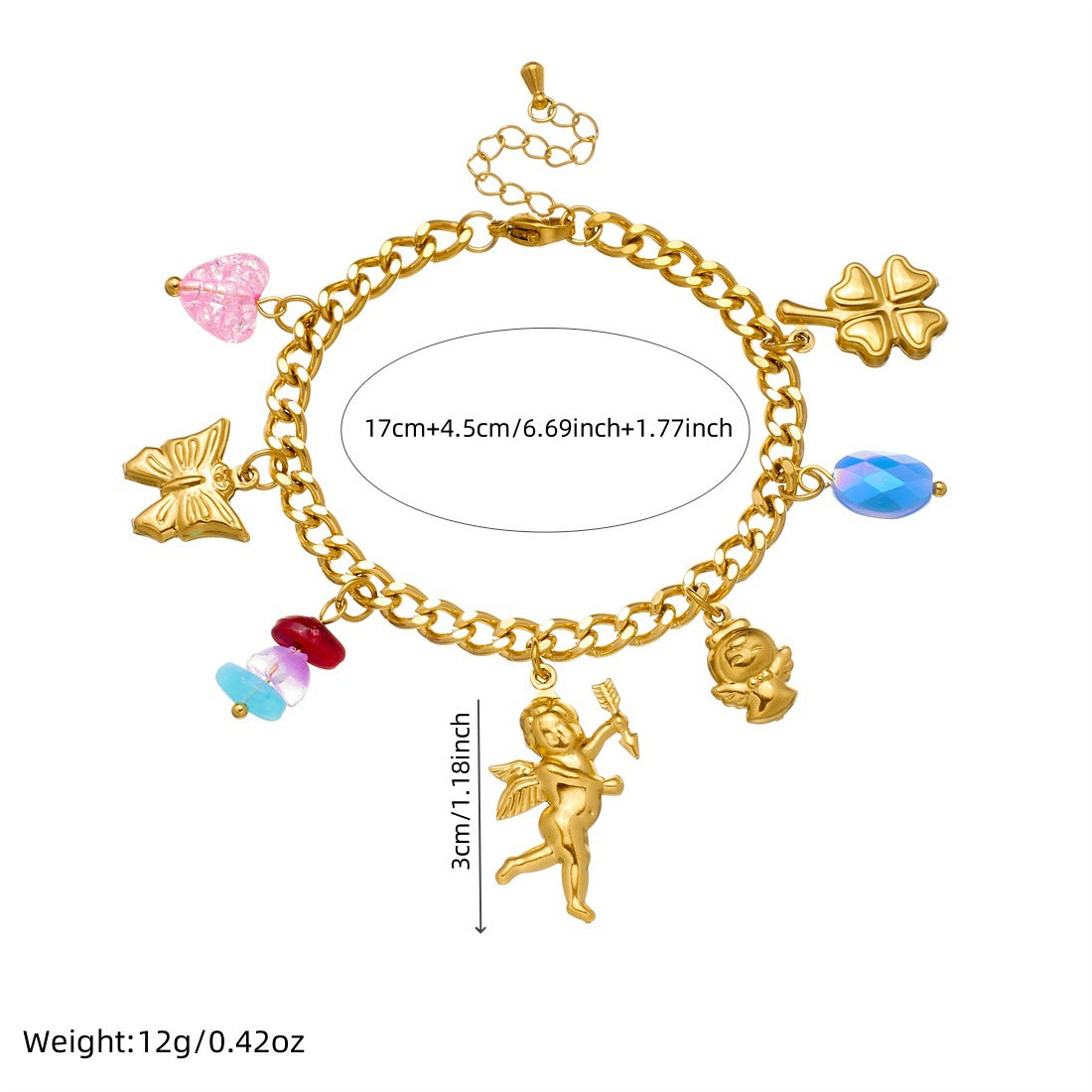 Cute Cartoon Gold Plated Stainless Steel Butterfly Flower Angel Pendant Jewelry Set for Women