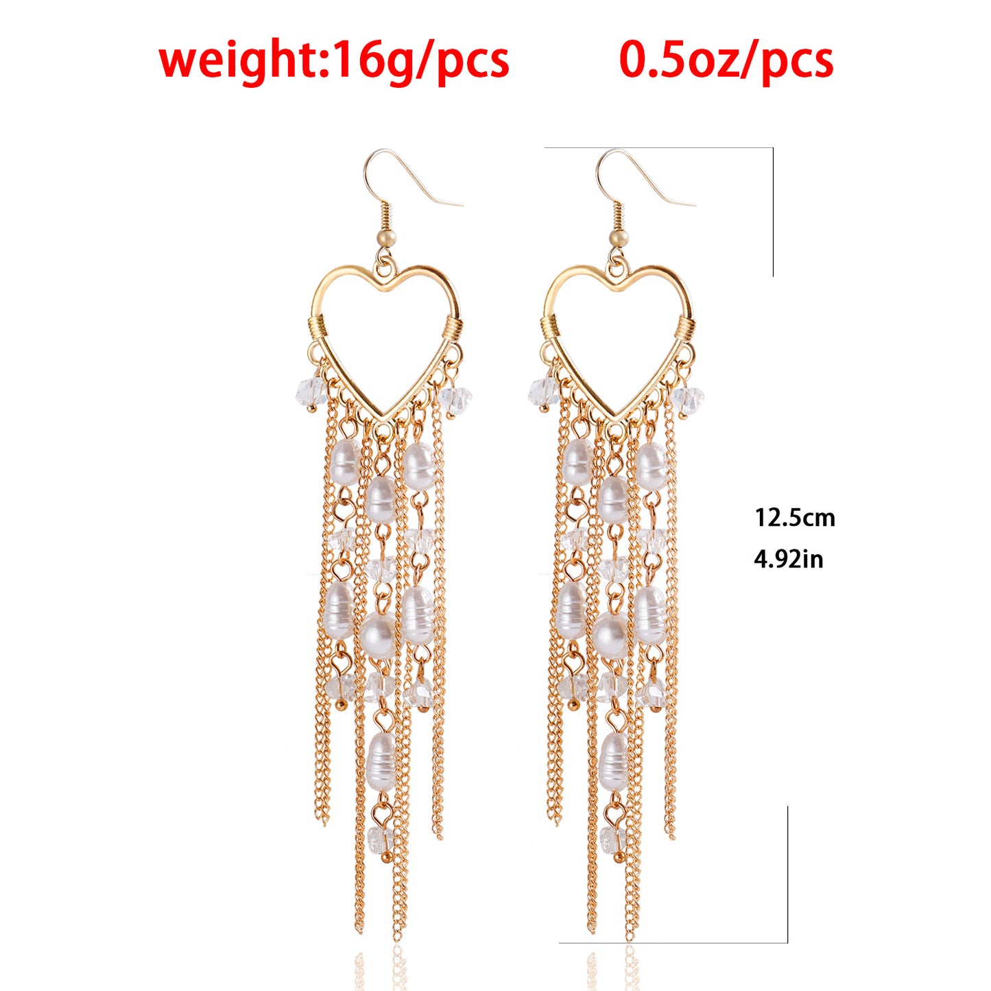 Fashionable Heart-Shaped Alloy Earrings with Rhinestone Embellishment and Fringe Design for Women