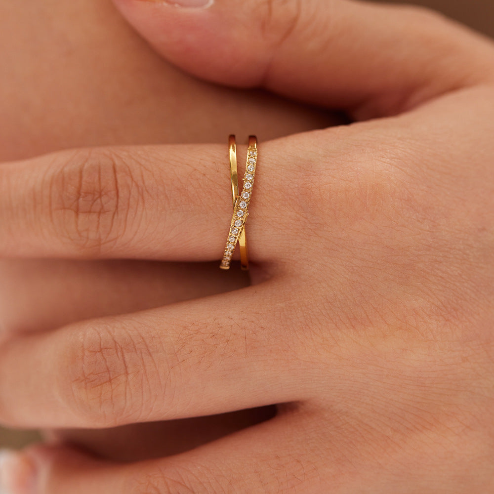 Minimalist Geometric Stainless Steel Ring with Micro-Pavé Zirconia, Thin Fashionable Band for Women