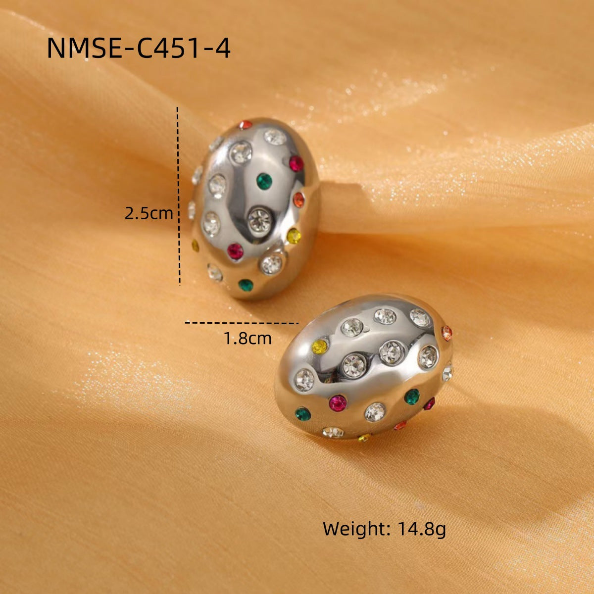 Fashionable Oval-Shaped Titanium Steel Stud Earrings for Women with Rhinestone Inlay and Plated Finish