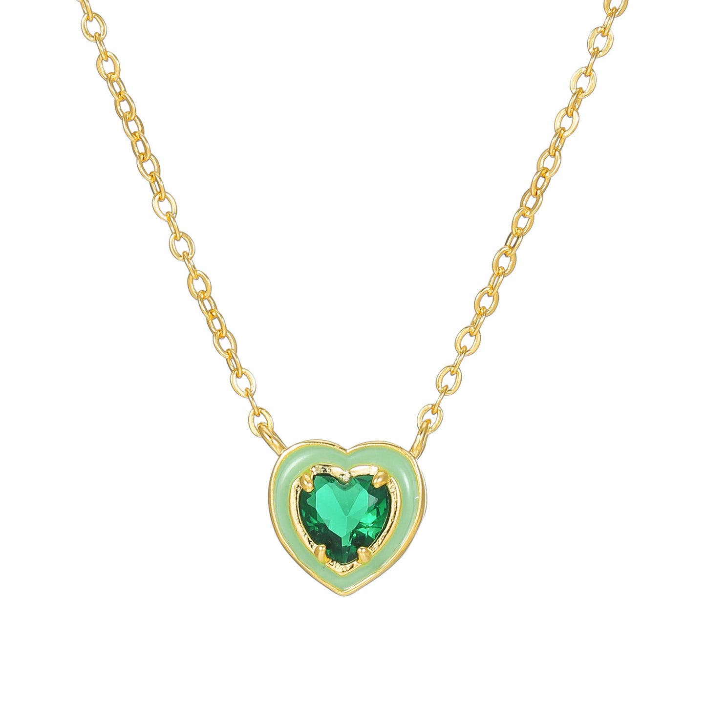 Elegante collana a cuore minimalista in rame con placcatura in oro vero e ciondolo in zirconia cubica su catena a maglie per donna
