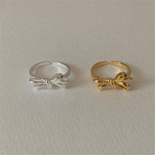 Sweet 925 Sterling Silver Heart Bow Ring for Women