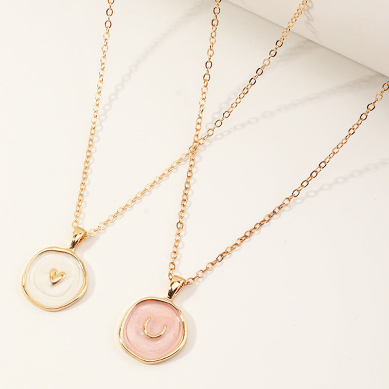 Collana con ciondolo a forma di cuore, stella e luna a fulmine rotondo minimalista per ragazze, collana in lega con catena a scatola stile principessa