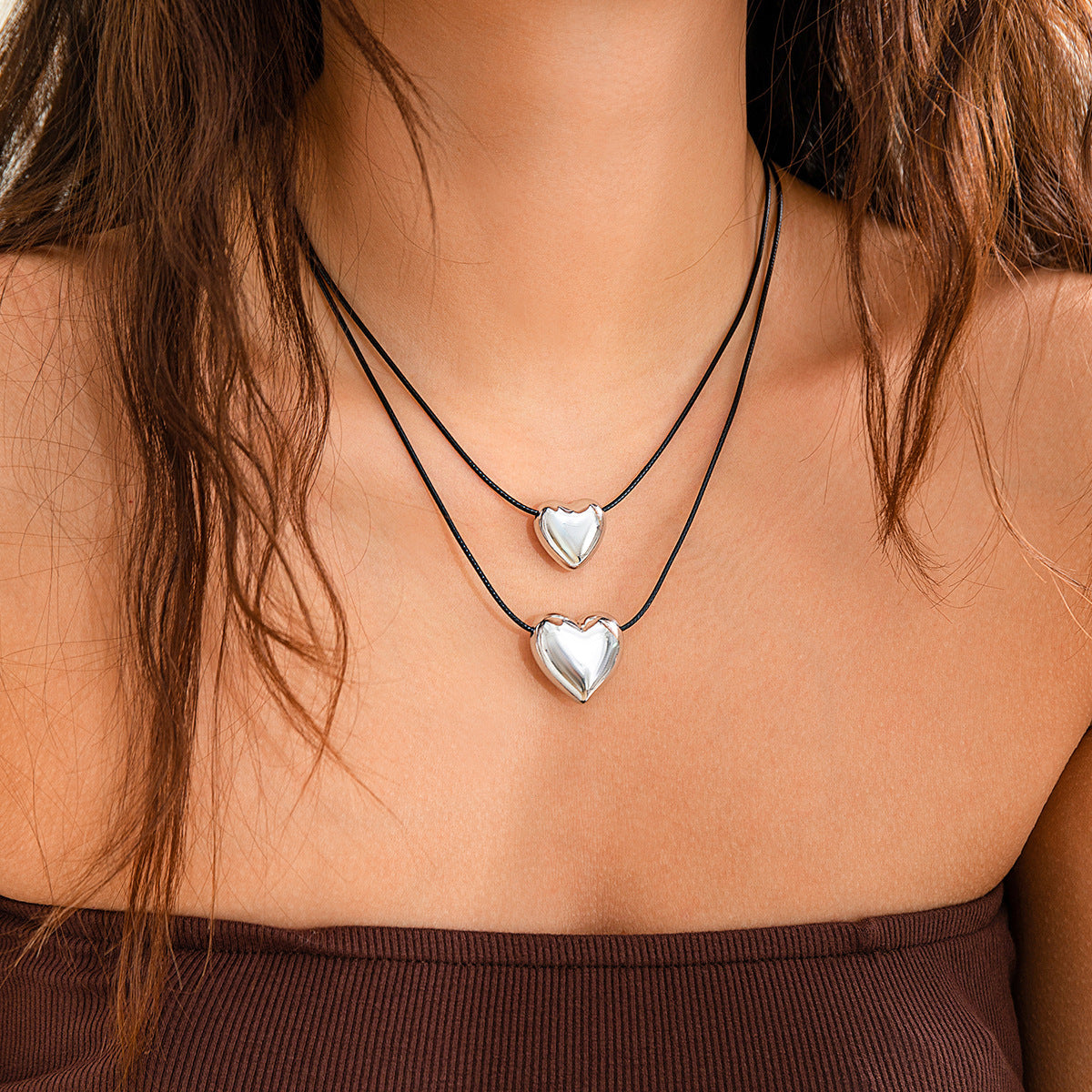 Minimalist Hip-hop Heart Alloy Pendant Plated Leather Box Chain Necklace for Women