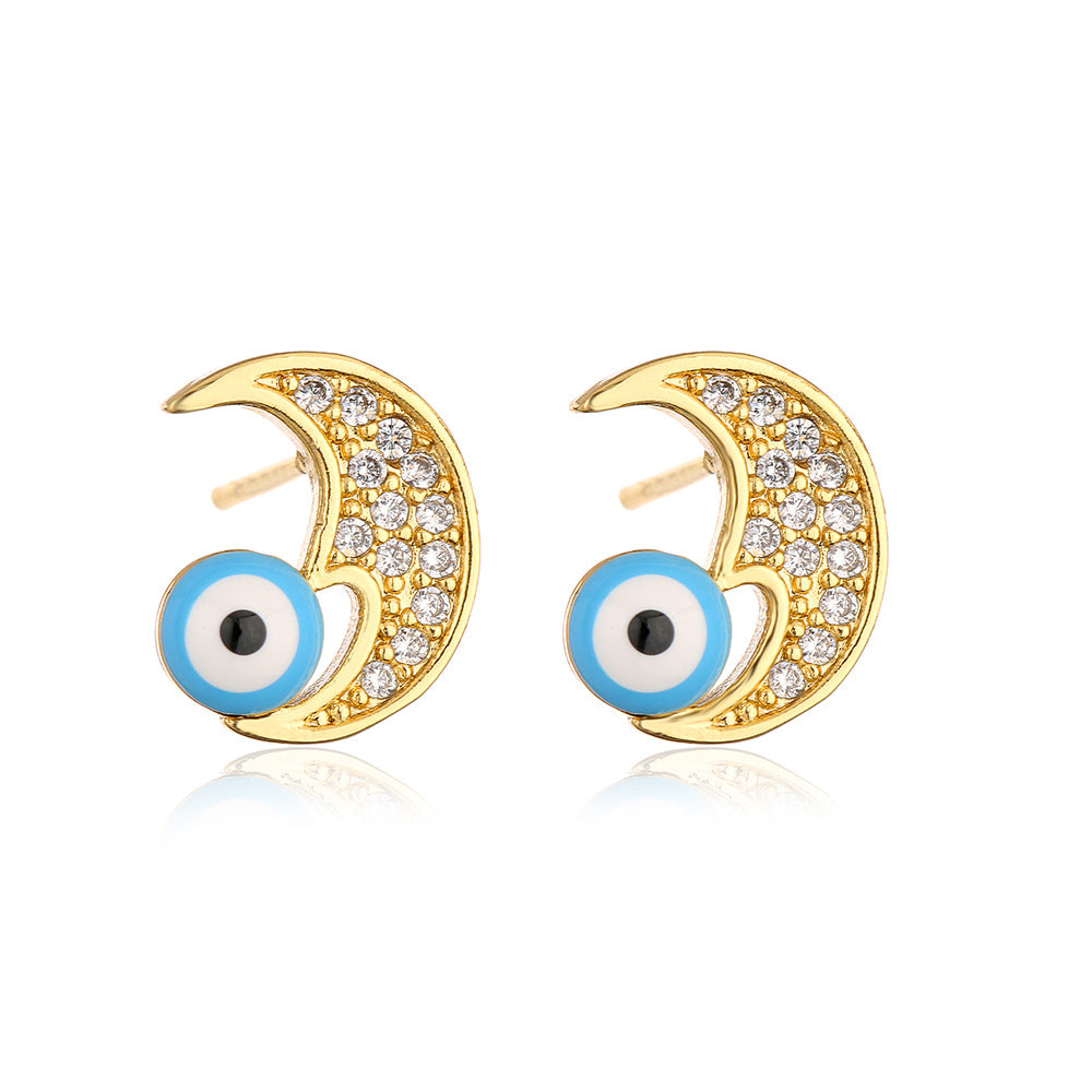 Minimalist Geometric Animal Stud Earrings in Copper with 18K Gold Plating and Enamel Finish with Zirconia Inlay