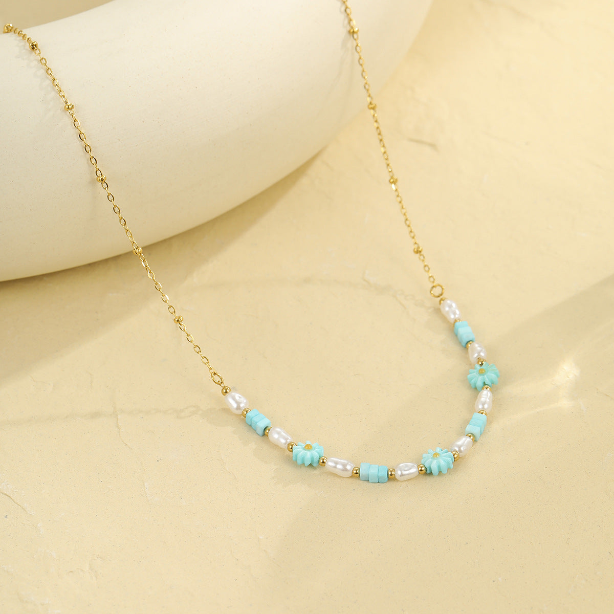 Collana Bohemien da Donna con Perline Geometriche in Acciaio Inossidabile con Finitura Placcata
