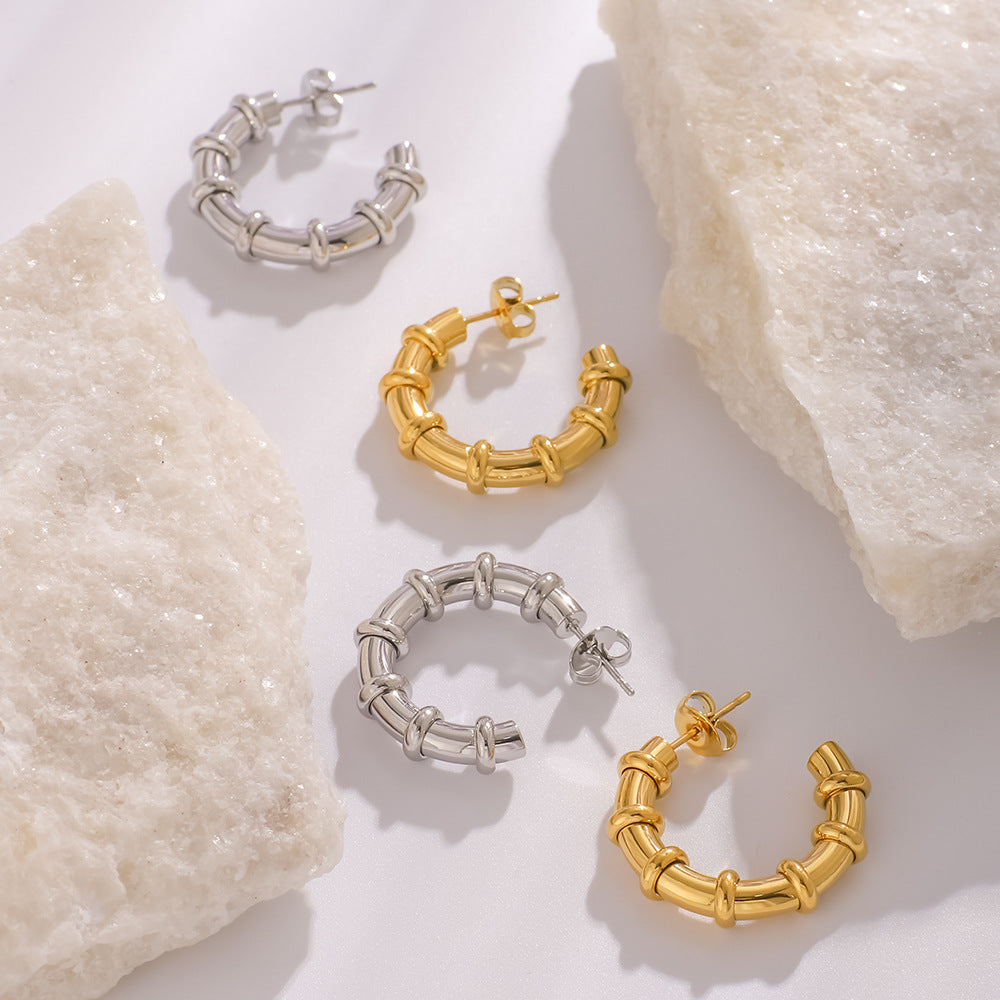 Minimalist Geometric Stainless Steel Hoop Earrings with 18K Gold Plating for Women