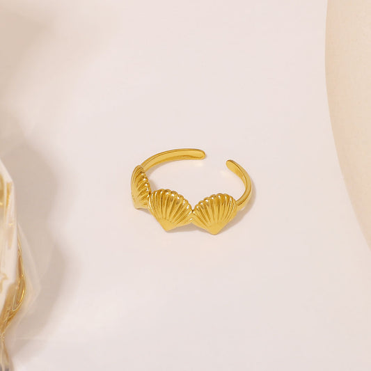 Anillo Minimalista de Acero Inoxidable en Forma de Concha con Baño de Oro de 18K para Mujer y Hombre