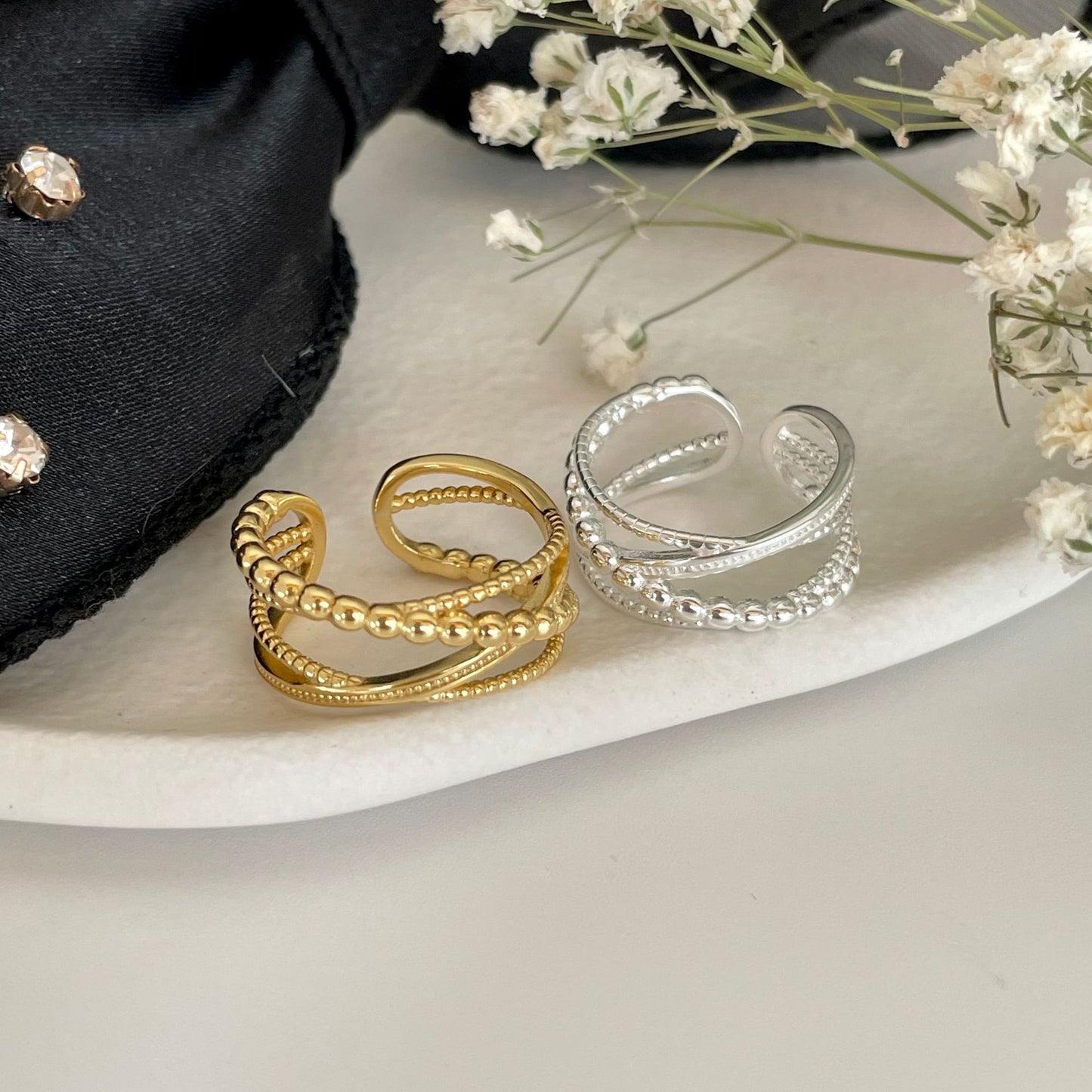 Anello impilabile da donna minimalista stile francese a forma di cuore in argento sterling 925 con design a linee geometriche