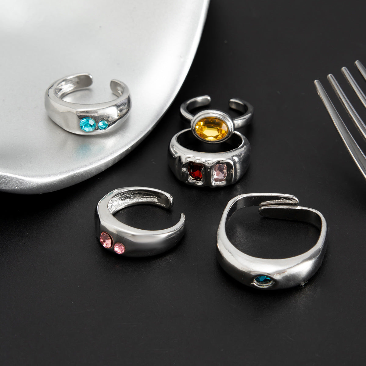 Minimalist Geometric Alloy Toe Ring Set with Rhinestone Inlay Polished Open Design for Women