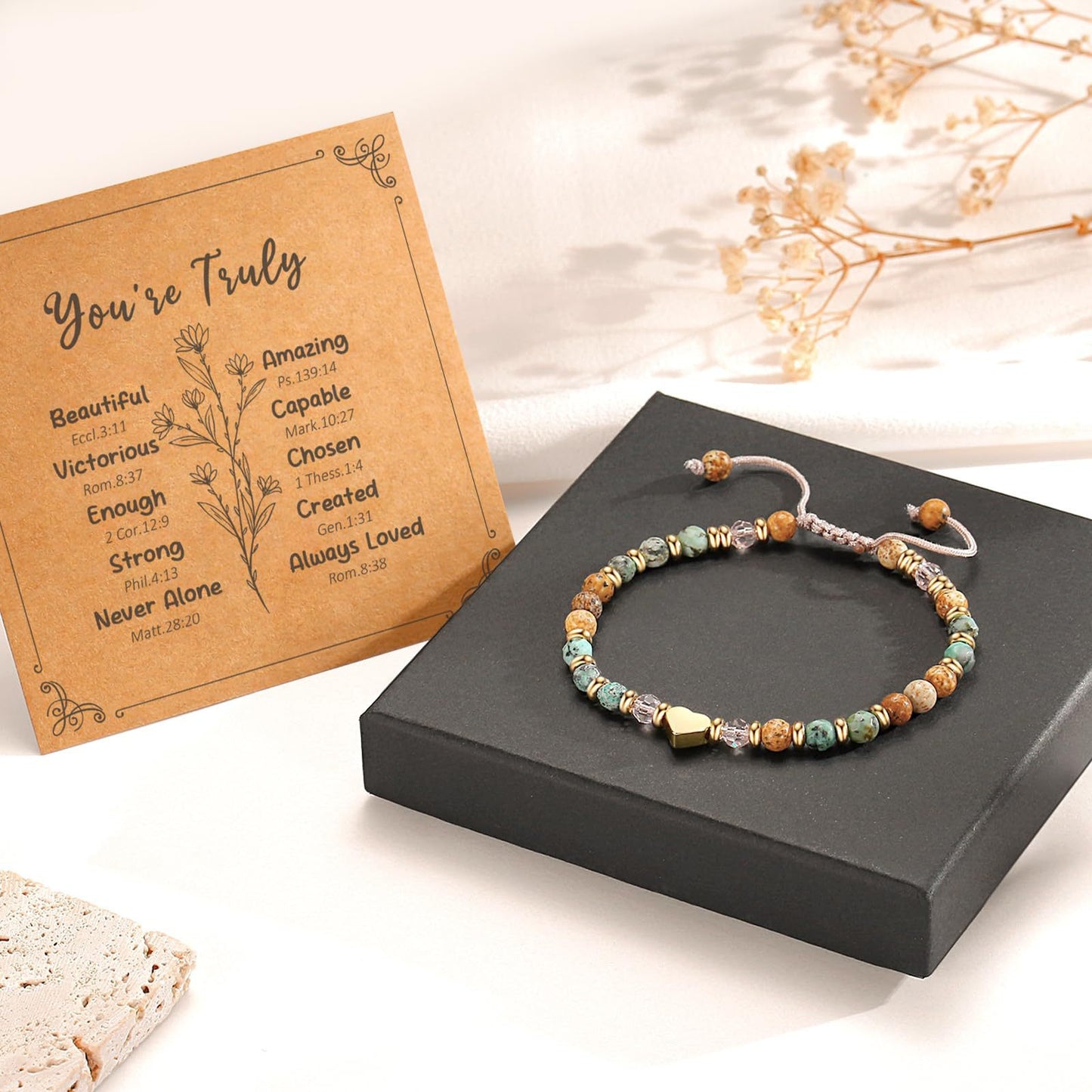 Minimalist Natural Turquoise Heart Pendant Crystal Beaded Bracelet for Women