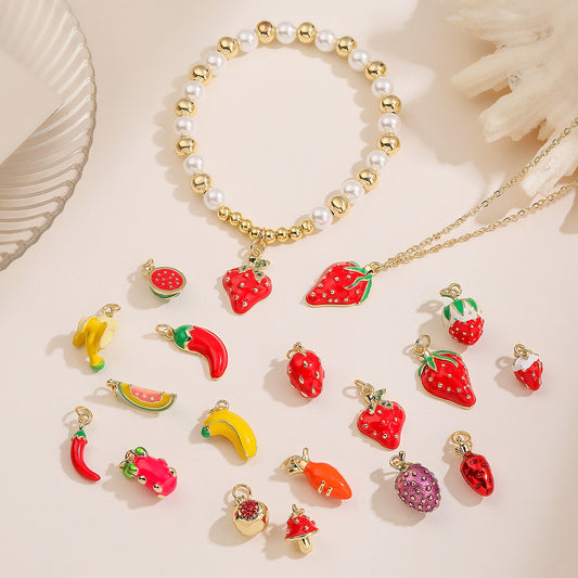 Minimalist 18K Gold Plated Drip Oil Fruit Charm Bar
