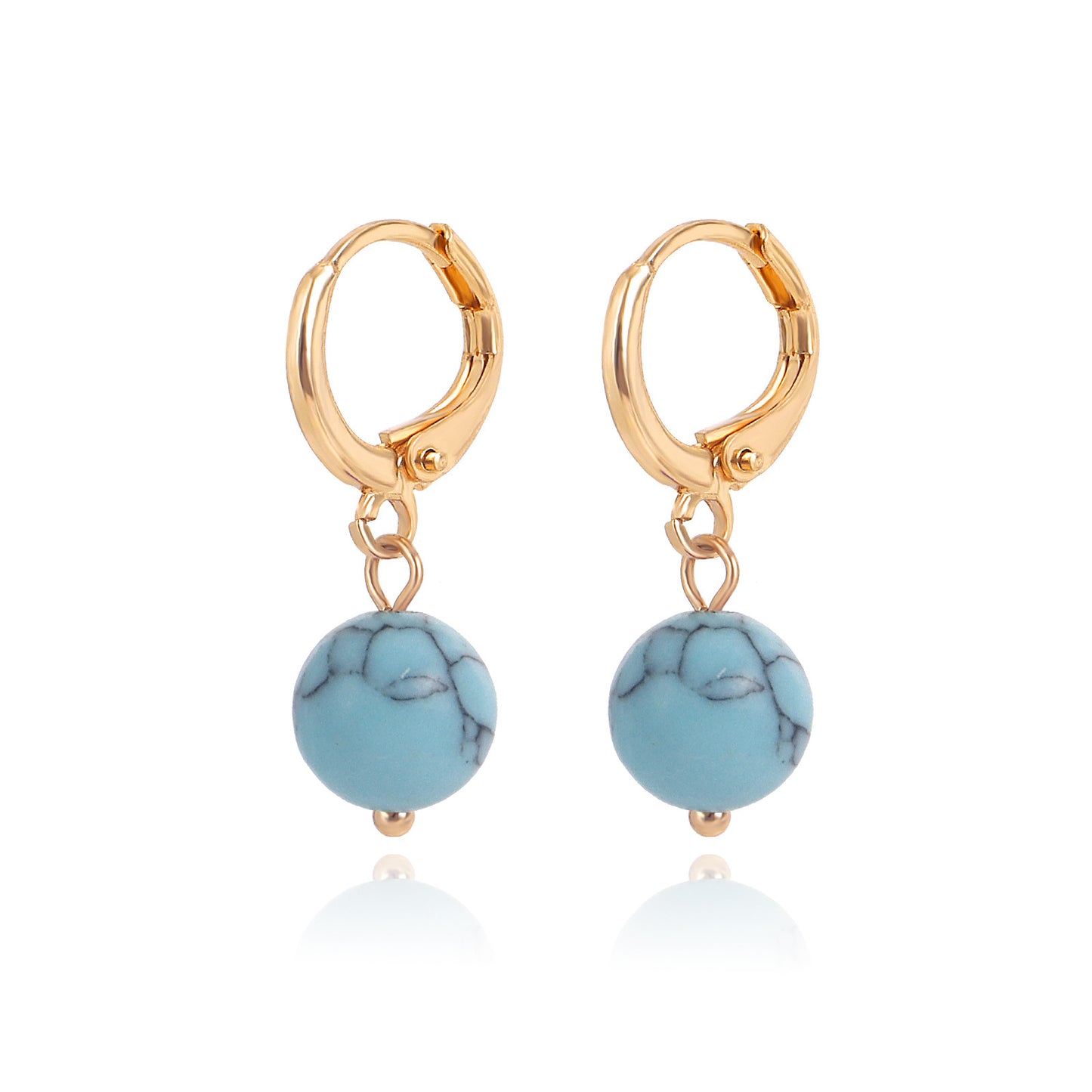 Geometric Shape Alloy Ear Clips for Women with Plated Finish and Turquoise Color Accent