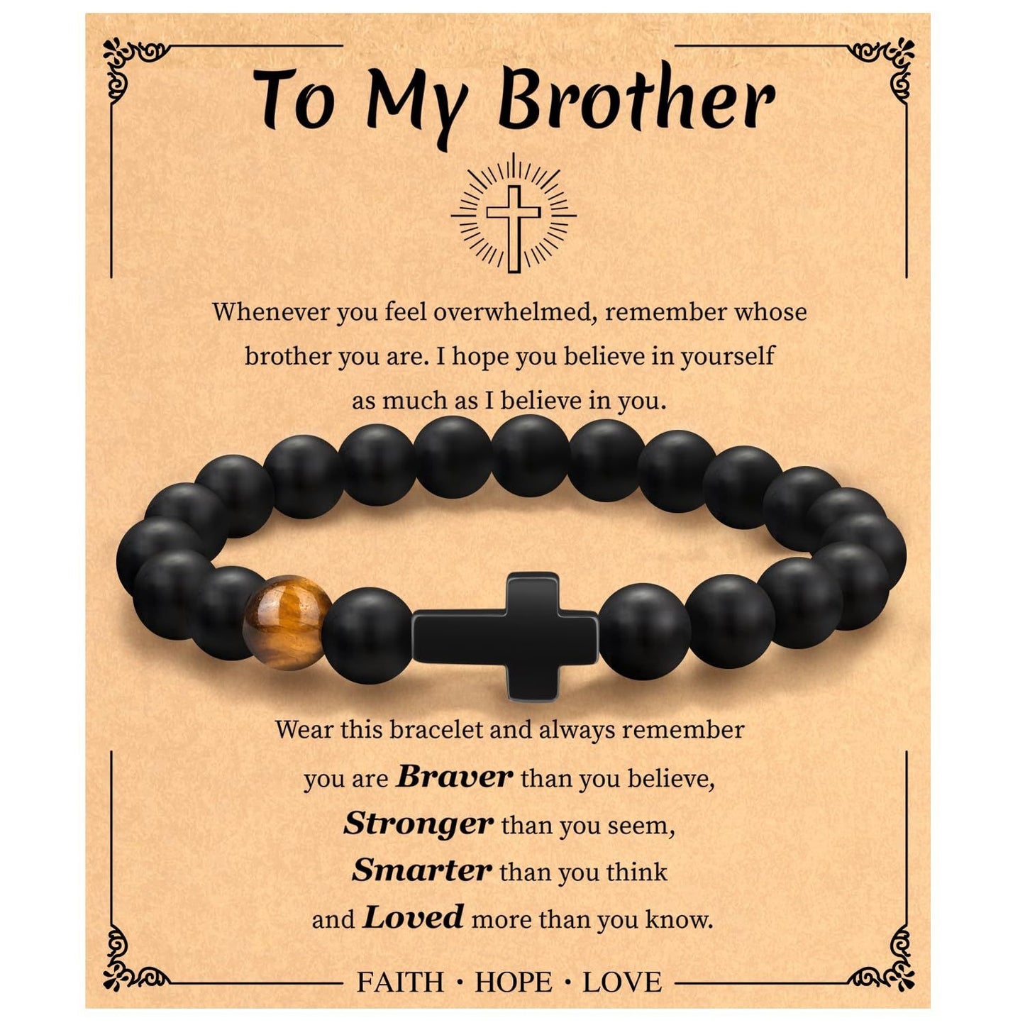 Minimalist Matte Cross Bracelet with Tiger's Eye and Obsidian Pendant Unisex Jewelry