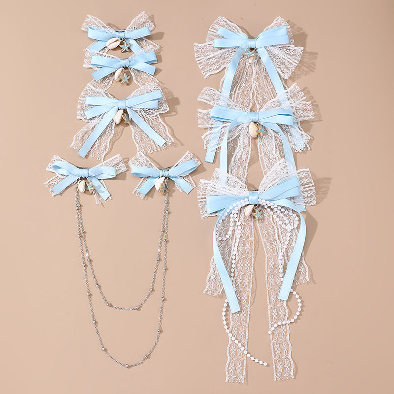Natural Style Bow-Shaped Hair Clip with Flowing Tassels and Sheer Mesh for Girls, Plastic Resin Duckbill Hairpin