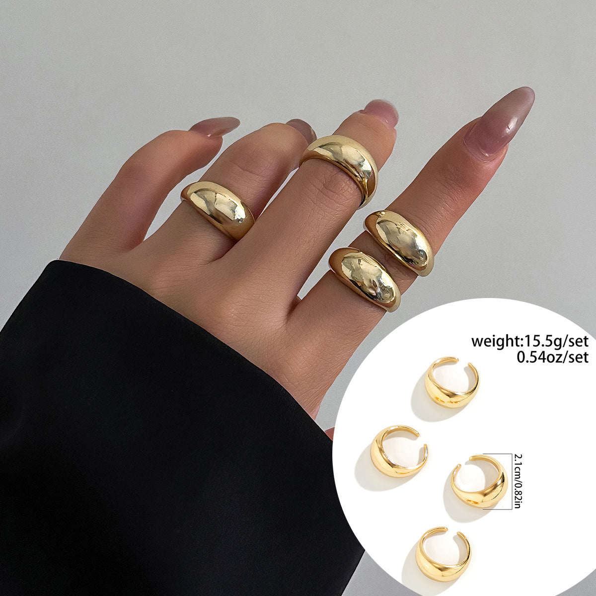 Minimalist Geometric Polished Alloy Ring Set for Women with Smooth Rounded Open Band Design