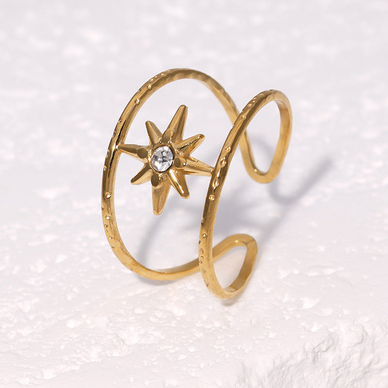 Minimalist 18K Gold Plated Stainless Steel Open Ring Eight-Pointed Star Design for Women