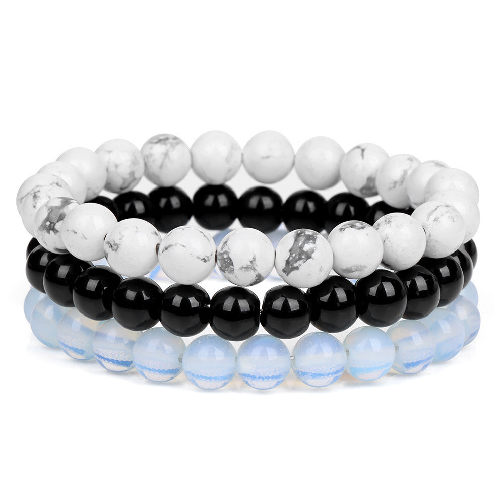 8mm Natural Rose Quartz and Agate Geometric Beaded Bracelet Unisex Crystal Jewelry