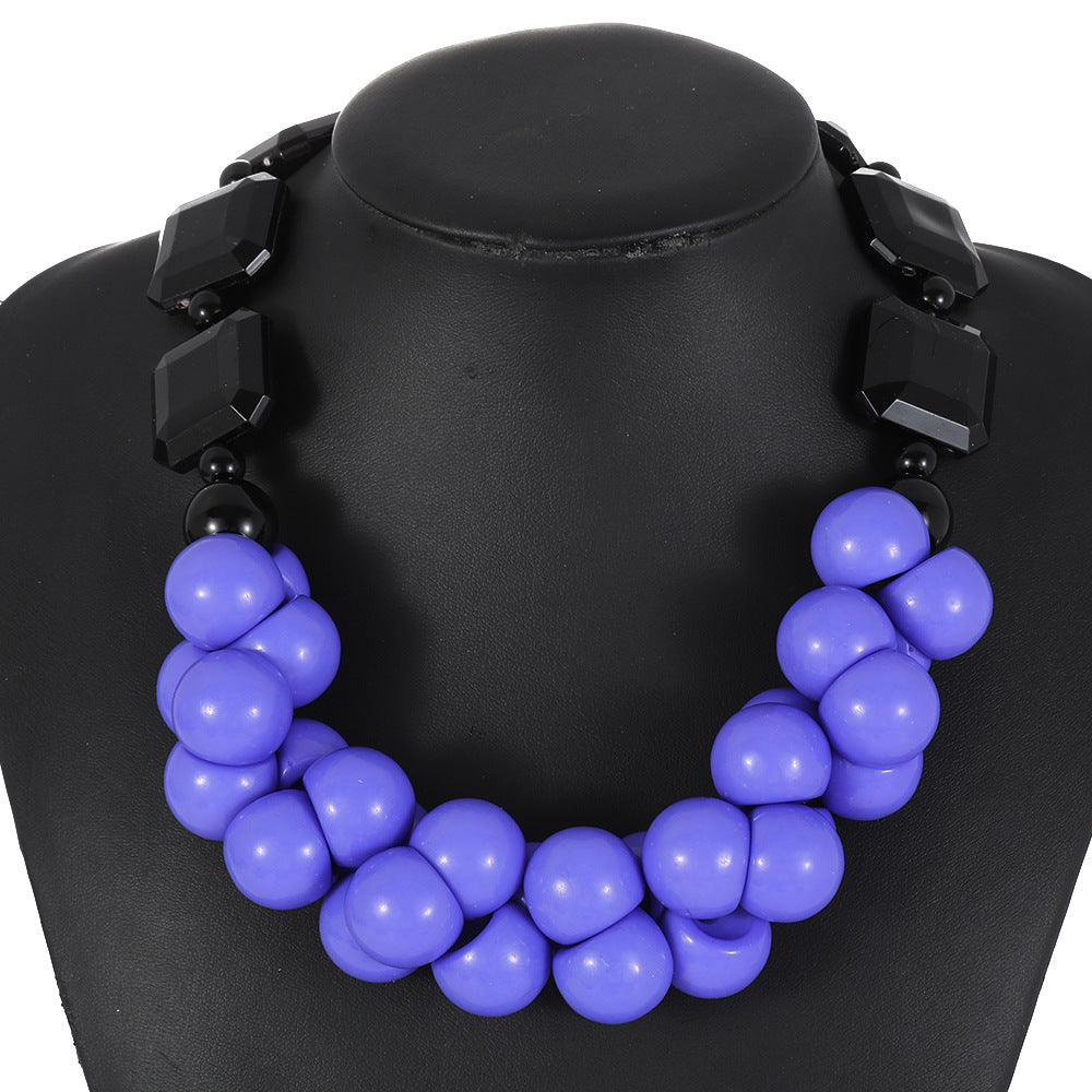 Bohemian Vintage Multi-Layer Beaded Necklace with Geometric Pendant in Resin on O-Chain for Women