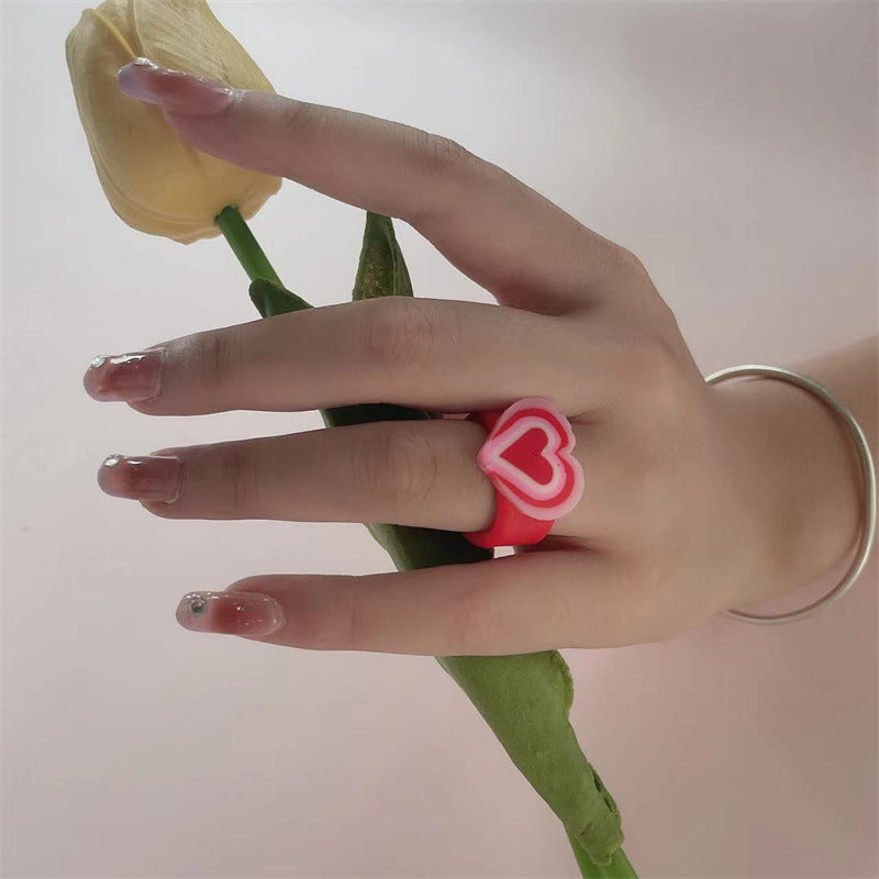 Vintage Geometric Heart Cartoon Resin Ring