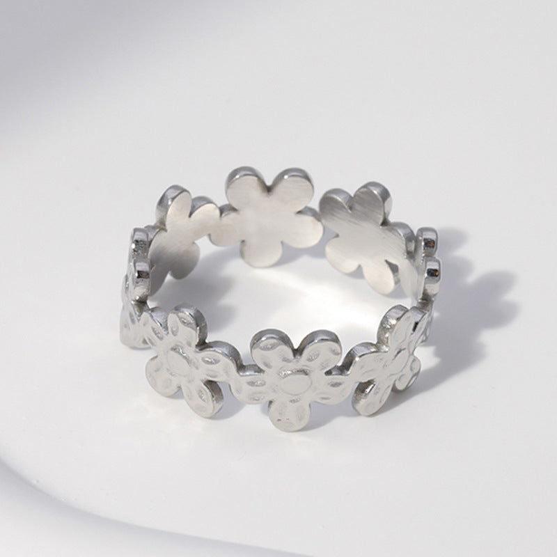 Minimalist Sweet Floral Plated Stainless Steel Titanium Steel Open Ring for Women