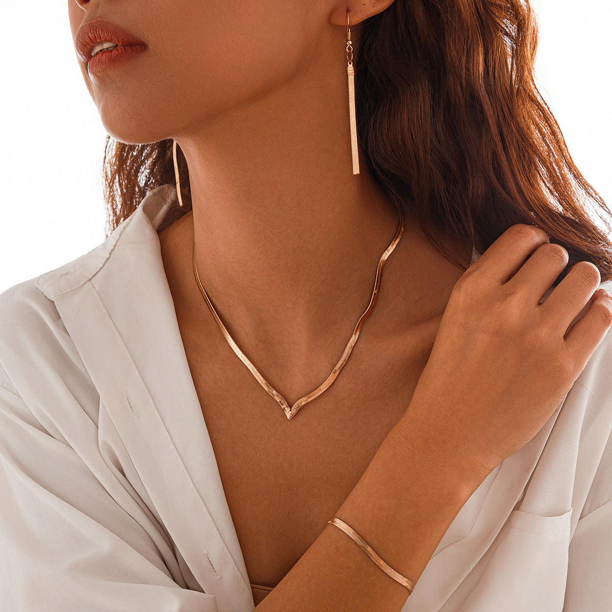 Minimalist Geometric Brass Plated Snake Chain Necklace for Women