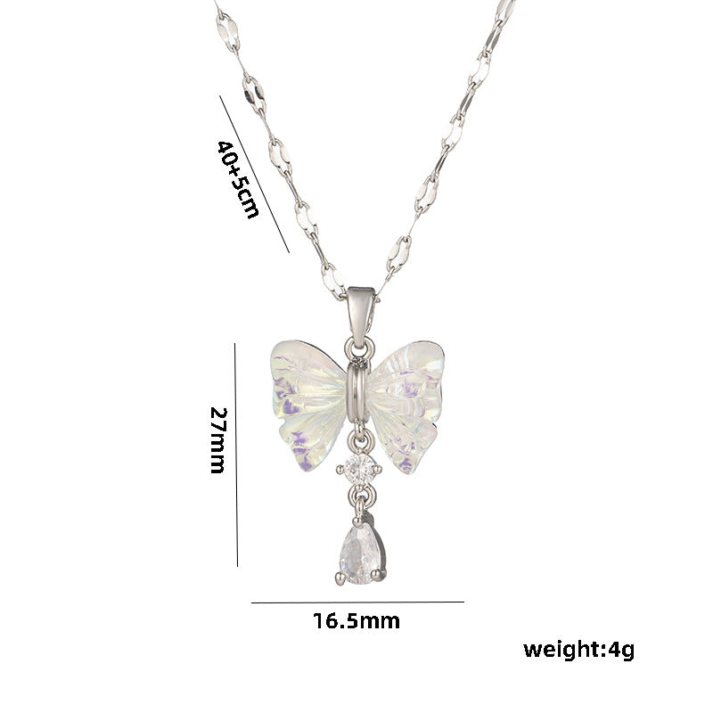 Collana da donna a pendente in acciaio al titanio a forma di fiocco minimalista con finitura galvanizzata