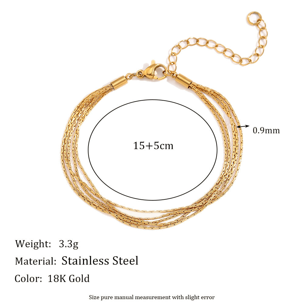 Minimalist Geometric Stainless Steel Plated 18K Gold Overlapping Bracelet for Women