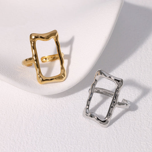 Anello da donna in acciaio inossidabile con motivo geometrico, placcato, design minimalista a fascia larga, accessorio di moda