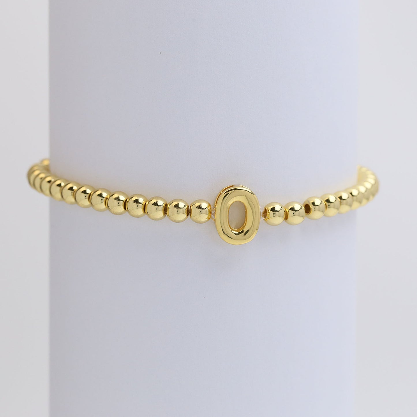 18K Gold Plated Brass Letter Hematite Bead Stretch Bracelet for Women