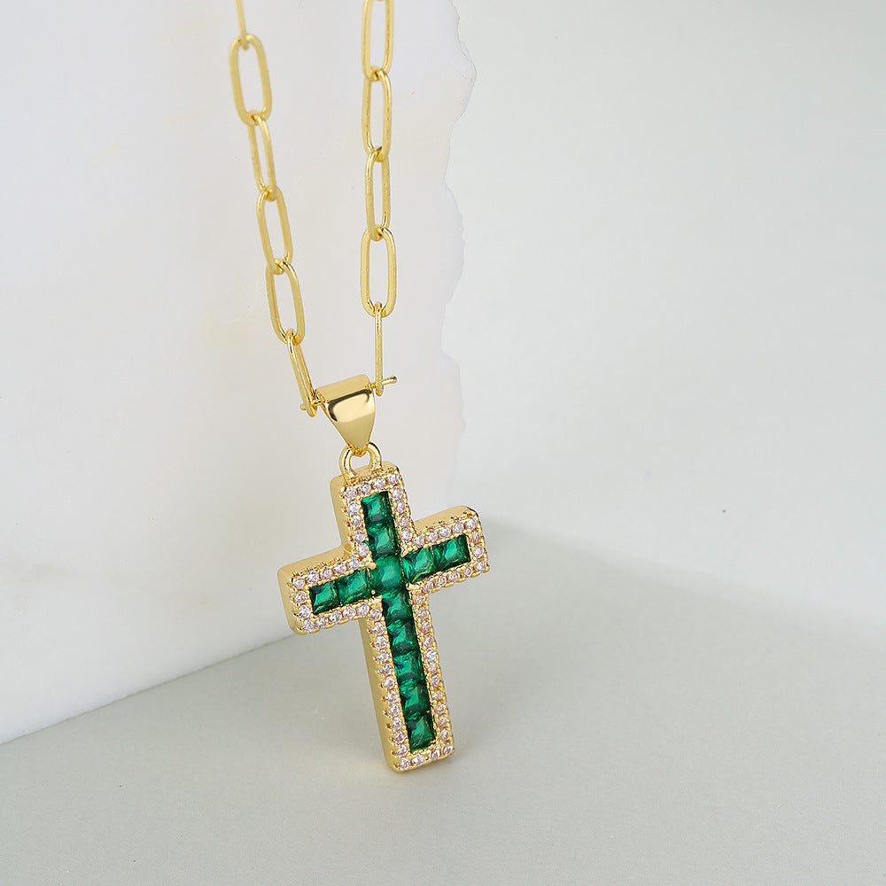 Minimalist Geometric Pendant Necklace for Women with Copper Base Plated in 18K Gold and Zircon Inlay