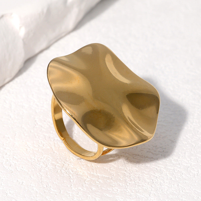 Minimalist Geometric Stainless Steel Ring for Women with Plated Finish, Irregular Fold Design, Hypoallergenic and Fade-Resistant