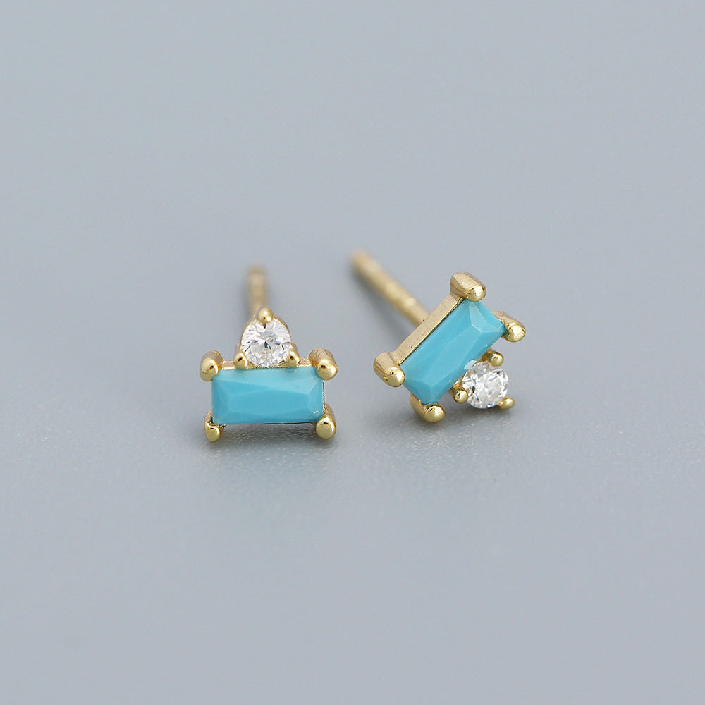 Minimalist 925 Sterling Silver Square Cubic Zirconia Stud Earrings for Women