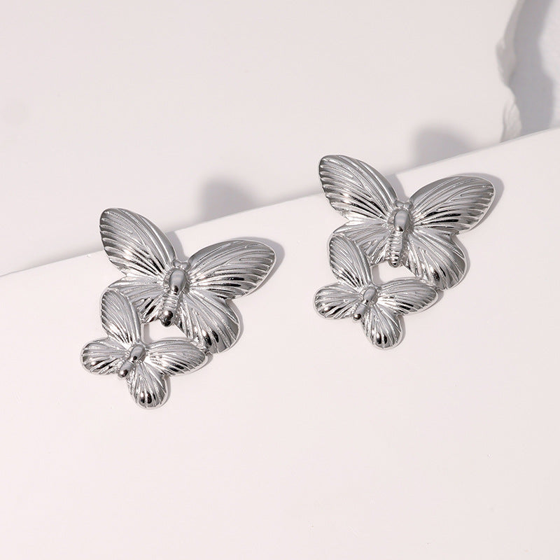 Vintage Butterfly Earrings for Women Stainless Steel Hypoallergenic Studs with Plated Finish