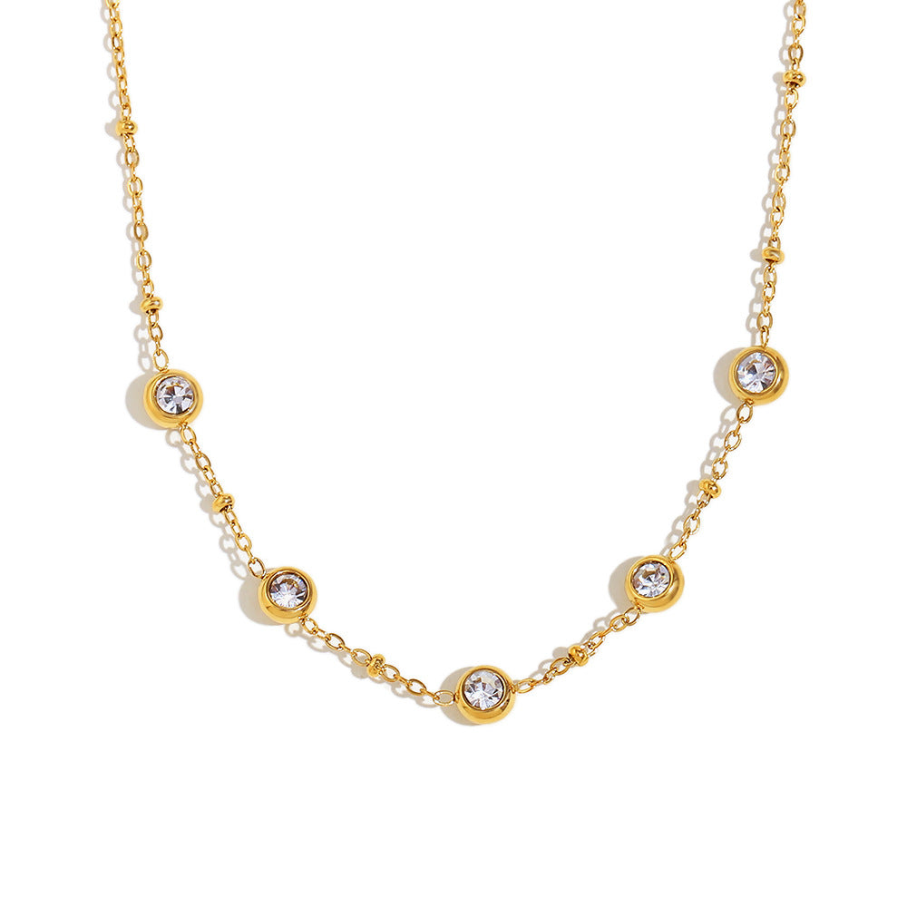 Collana Minimalista in Acciaio Inox con Geometrie, Placcatura in Oro 18K e Zirconi Rotondi da Donna