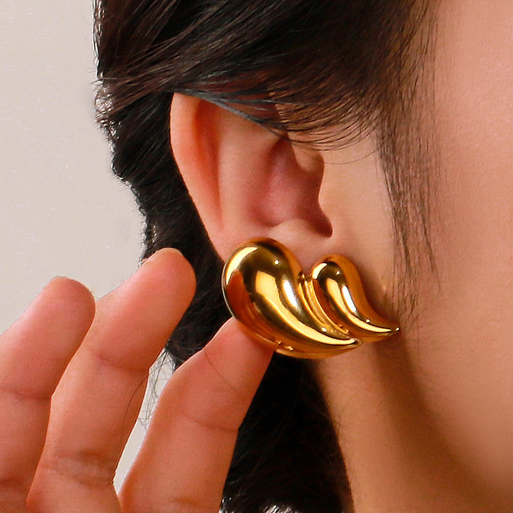 Ins Style Asymmetrical Heart-Shaped Geometric Stainless Steel Earrings with 18K Gold Plating for Women