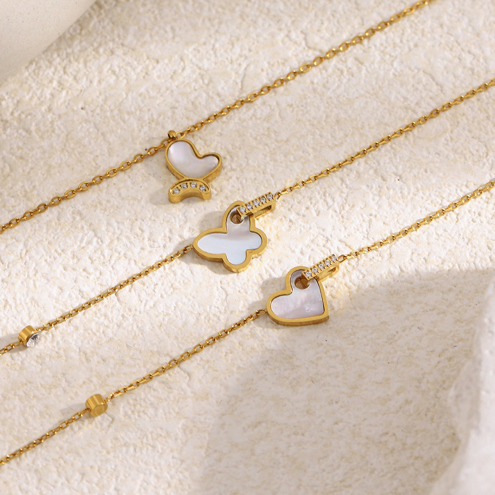 Sweet Elegant Heart Butterfly Stainless Steel Gold Plated Necklace for Women