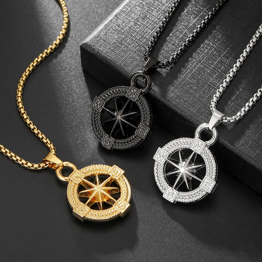 Eight-Pointed Star Geometric Titanium Steel Ball Chain Necklace Unisex Long Layered Pendant